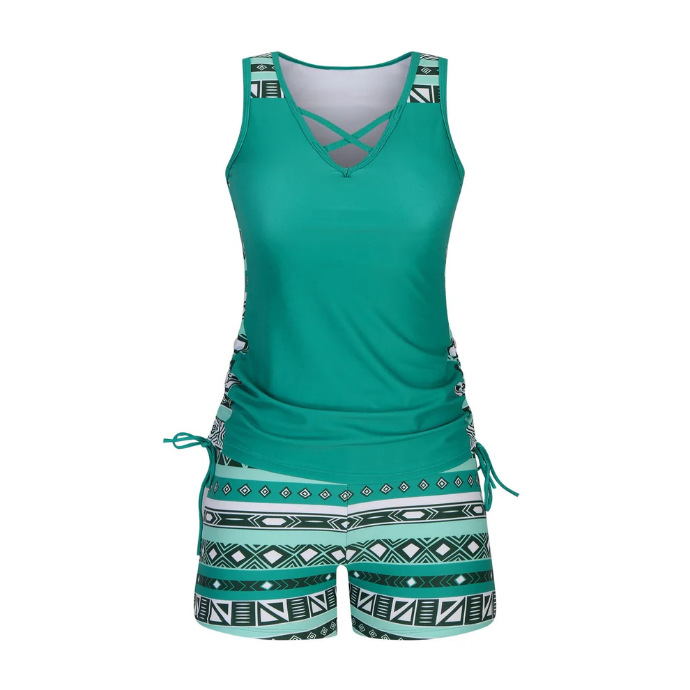 ⏰LAST DAY 50% OFF - Miraclesuit Women's Tummy Control Tankini Set with Built-In Bra – Flattering Boho Swimwear with Shorts
