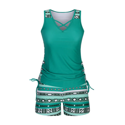 ⏰LAST DAY 50% OFF - Miraclesuit Women's Tummy Control Tankini Set with Built-In Bra – Flattering Boho Swimwear with Shorts