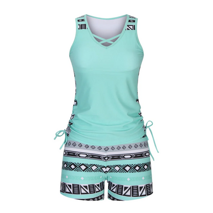 ⏰LAST DAY 50% OFF - Miraclesuit Women's Tummy Control Tankini Set with Built-In Bra – Flattering Boho Swimwear with Shorts